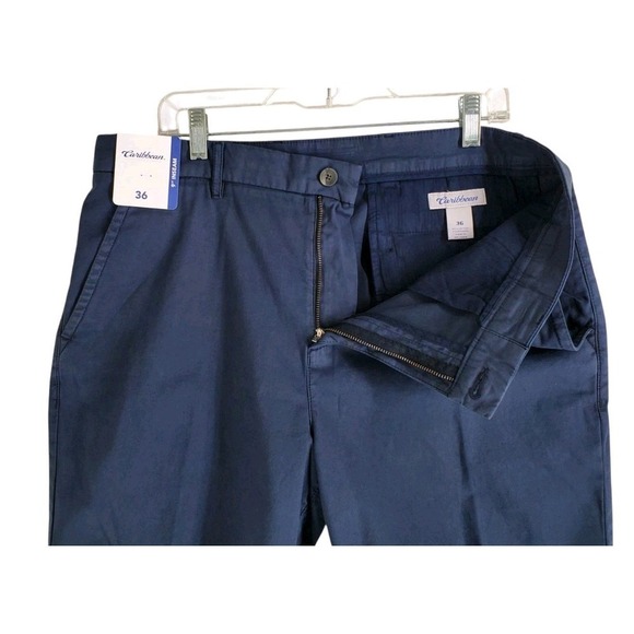 Caribbean Chino 9" Shorts Mens 36 Navy Blue Stretch Golf Flat Front (37x9) NWT - Picture 4 of 9